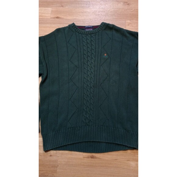 Vintage Gant Sweater Mens Sz Extra Large Cable Knit Green Pullover Embroidered - Picture 2 of 15